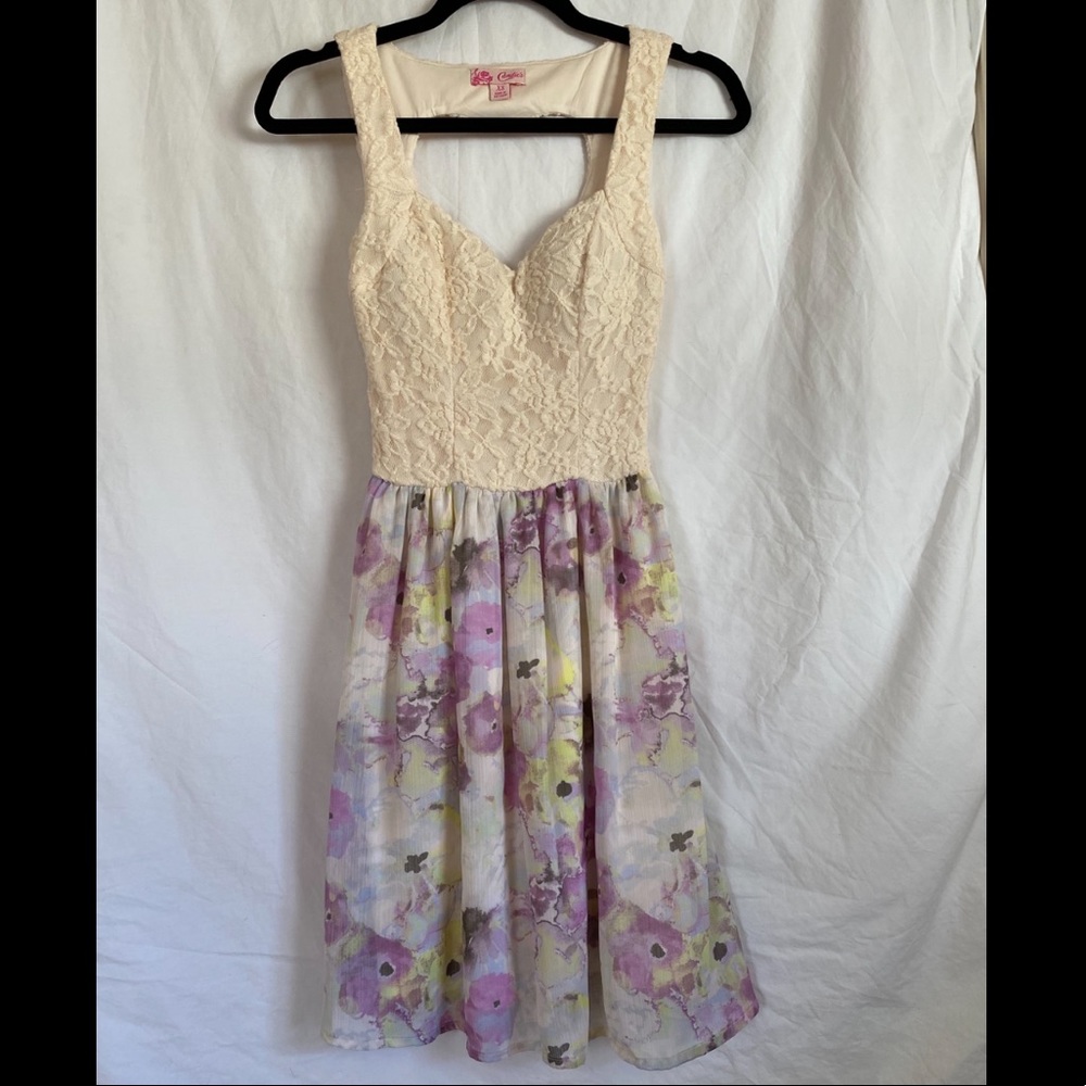 Floral Dress with Lace Overlay